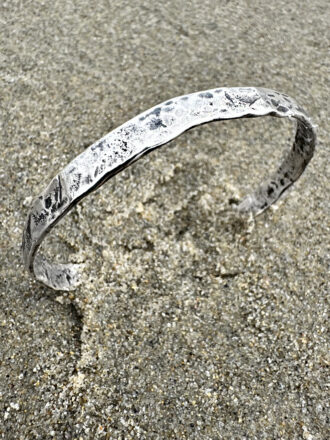 Wide Melted Silver Bangle Bracelet
