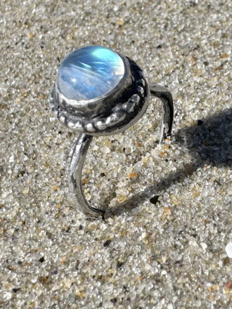 Ancient Rainbow Moonstone Silver Ring