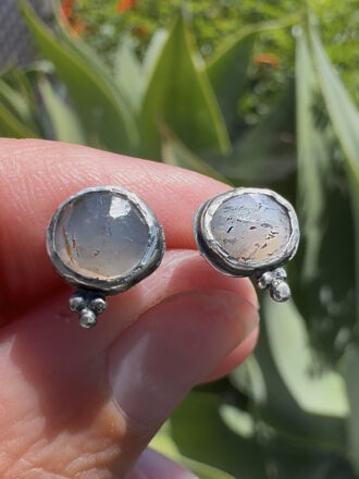 Rosecut Gray Moonstone Stud Earrings