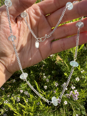 Blue Topaz Silver Hand Woven Chain Siren Necklace