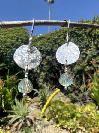 Labradorite Seashell Silver Coin Earrings