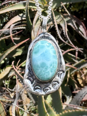 Larimar Silver Crescent Moon Over Water Necklace