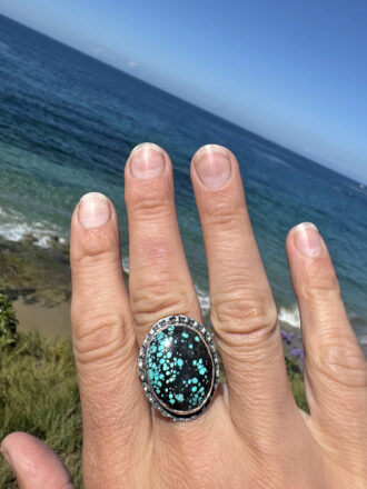 Spider Web Turquoise Silver Desert Night Ring