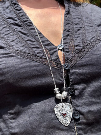 Silver Garnet Guitar Pick Necklace