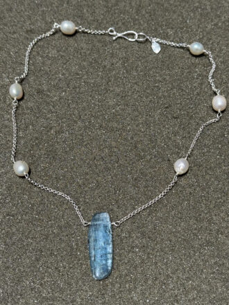 Silver Kyanite and Pearls Island Necklace