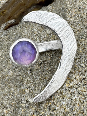 Silver Open Crescent Moon Charoite Ring
