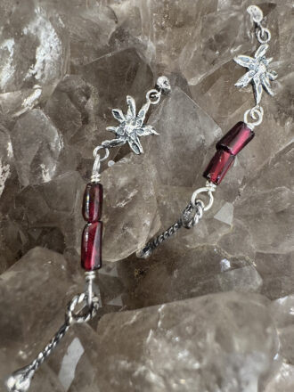 Silver Flower Garnet Earrings