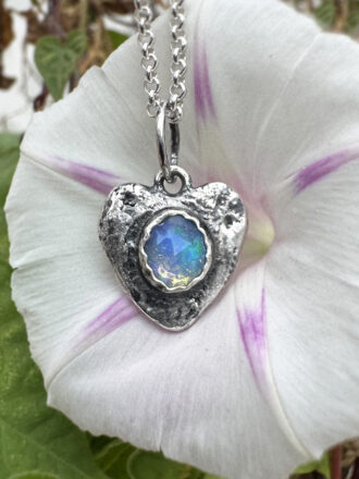 Silver Rainbow Heart Opal Necklace