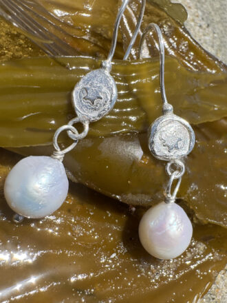 Silver Star of Sea Pearl Earrings