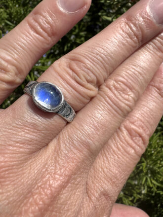 Silver Artifact Rainbow Moonstone Ring