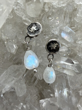 Dark Fairy Rainbow Moonstone Silver Earrings