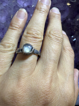 Gray Glitter Moonstone Silver Ring