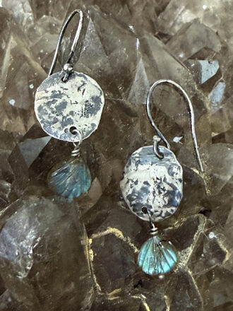 Labradorite Seashell Silver Coin Earrings