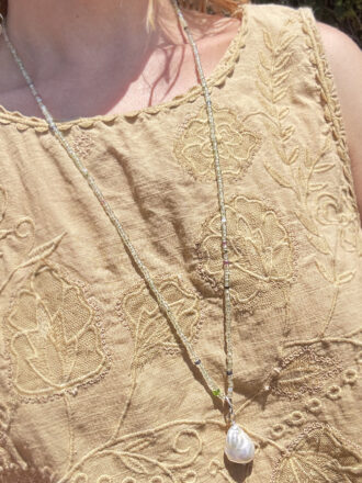 Beach Beaded Silver Pearl Necklace