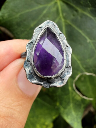 Amethyst Silver Dark Stars Pinky Ring